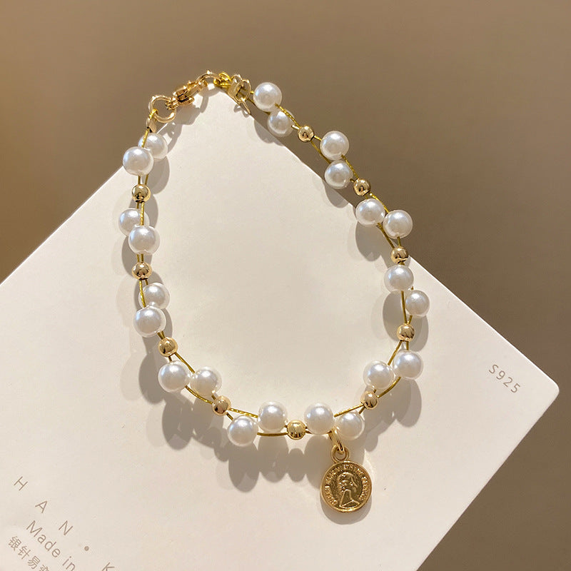金色双链珍珠手链